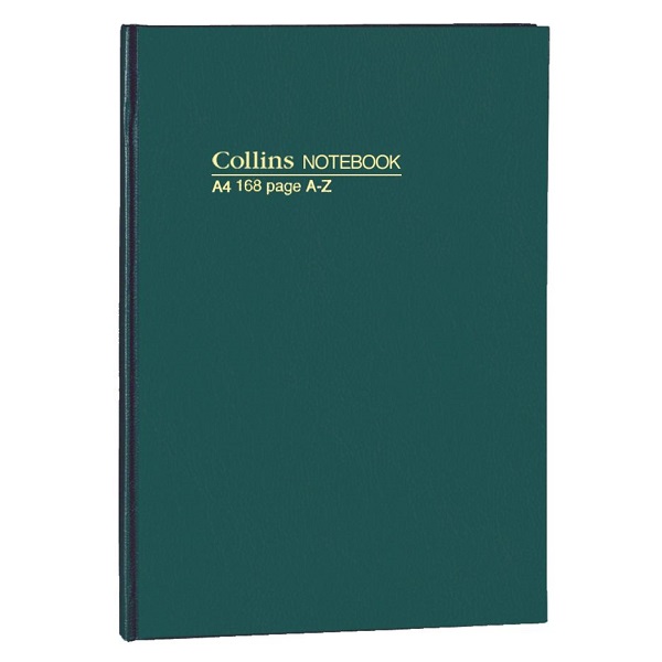 Collins Casebound A-Z Index A4 Short Notebook 168 Pages Green 05804